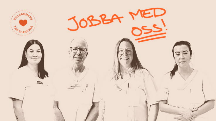 Fyra av Folktandvårdens ambassadörer i arbetskläder.