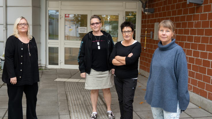 Enheten för vårdhygien består av sjuksköterskorna Susanne Edman, Mia Näslund Anda, Yvonne Samuelsson och Margareta Nilsson. Saknas på bilden gör Viktoria Kristoffersson, Emma Fors samt läkaren Ellen Vesterlund.